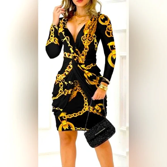 Chic Me | Dresses | Long Sleeve Chain Dress Nwnt | Poshmark